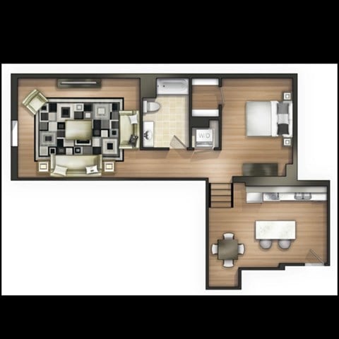 Floor plan for 1 bed, 1 bath, 865 sqft
